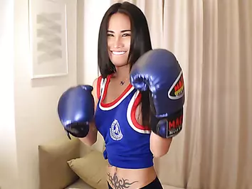 Boxing gloves Muay Thai heshe blowjob and ass fucking