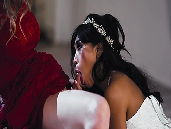 Tranny babe Korra Del Rio kiss and fucks this sexy bride to be Ember Snow