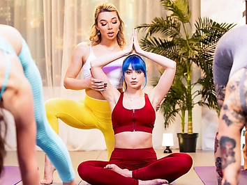 Transsexual yoga instructor fucks one of her students