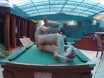 Trans getting her ass wrecked on top of a pool table