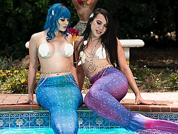 Petite TS mermaid licks and fucks Jewelz Blus tight pussy